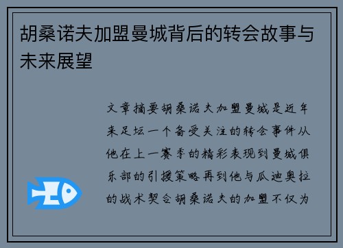 胡桑诺夫加盟曼城背后的转会故事与未来展望