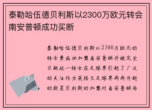 泰勒哈伍德贝利斯以2300万欧元转会南安普顿成功买断